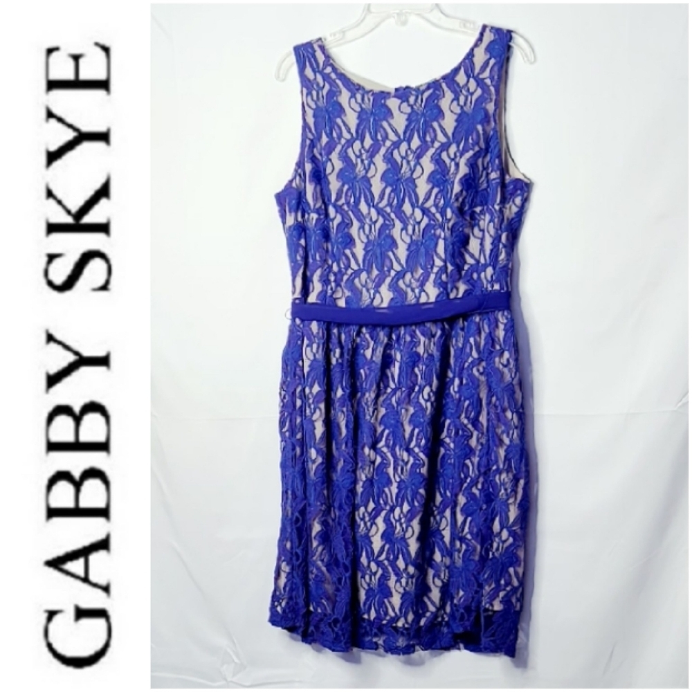 Gabby Skye lace blue floral fit & flare dress 14W